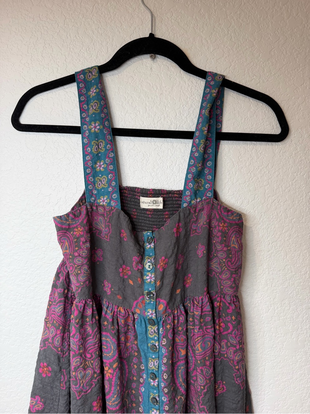 Natural Life Lucy Floral Maxi Dress Boho Brimfield Bandana Charcoal Small - Picture 2 of 10